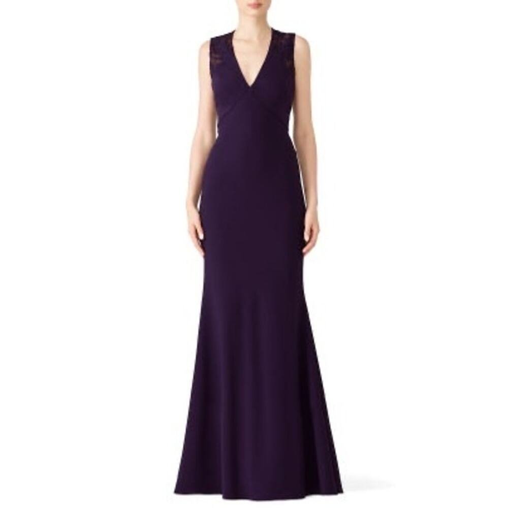 JS COLLECTION Eggplant Purple Lace Back Mermaid Ottoman Style Gown Dress